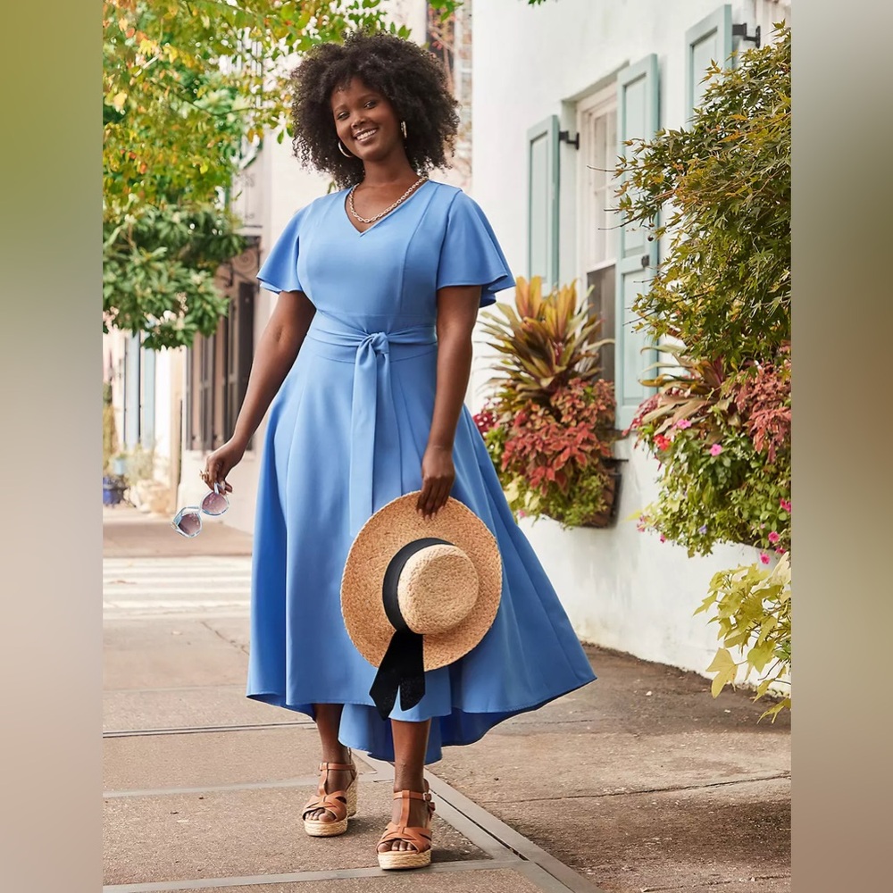 Lena V-Neck High-Low Midi Dress